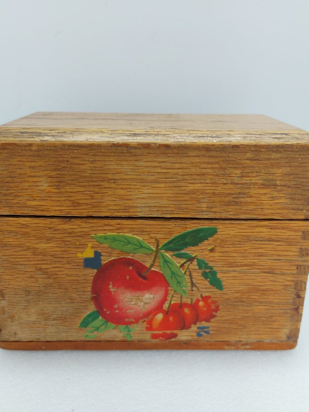 Vintage Dovetailed Index File Card Recipe Wooden Oak Wood Box Hinges